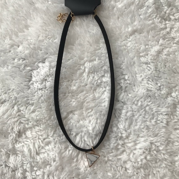 Black Choker with White Marbled Triangle Charm - Picture 3 of 3